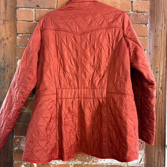 Barbour Cavalry Polarquilt Quilted Jacket Sz 14 Chore Coat Red Rust Orange - Picture 9 of 9
